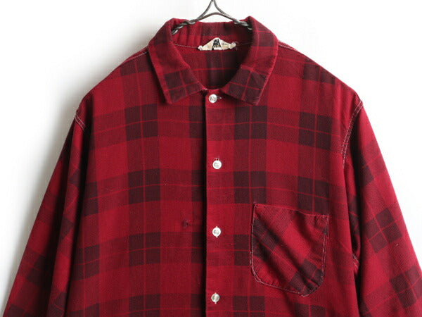 60's USA製 Snssex チェック柄 コットン ボックス 長袖 シャツ (M 程)