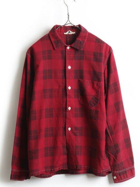 60's USA製 Snssex チェック柄 コットン ボックス 長袖 シャツ (M 程)