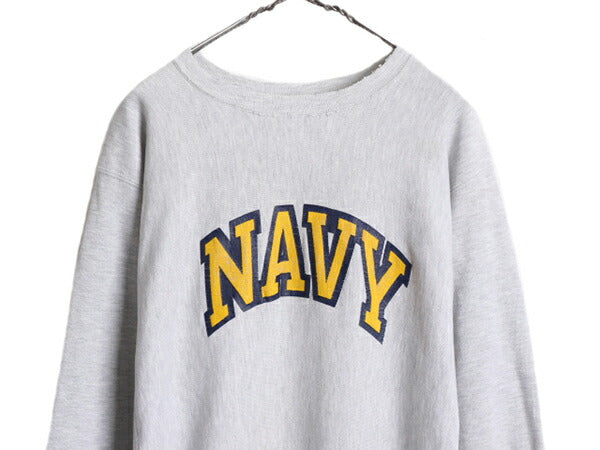 80s USA製 ★ チャンピオン リバースウィーブ USN ネイビー プリント スウェット メンズ L 80年代 Champion ミリタリー トレーナー 裏起毛