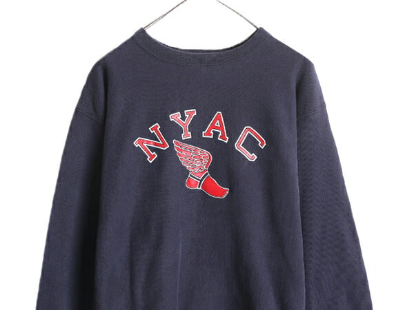 90s ★ チャンピオン リバースウィーブ ウイングフット プリント スウェット メンズ XL 程/ 90年代 オールド Champion NYAC トレーナー 紺