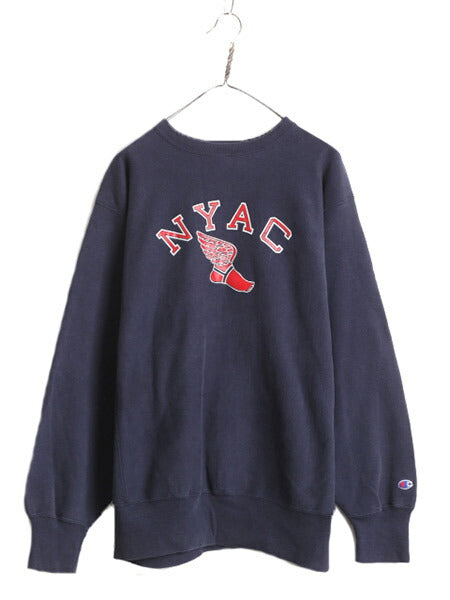 90s ★ チャンピオン リバースウィーブ ウイングフット プリント スウェット メンズ XL 程/ 90年代 オールド Champion NYAC トレーナー 紺