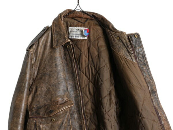 80s 90s ★ USA製 ショット A-2 タイプ 本革 レザー フライト ジャケット メンズ L 古着 ヴィンテージ 674 SM 革ジャン ボンバー 中綿 G-1