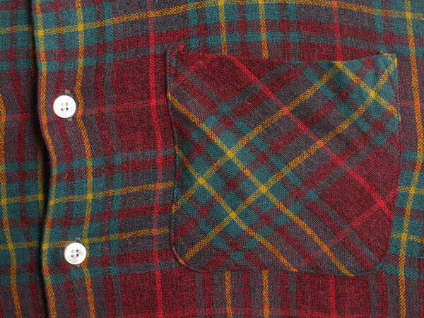 60s ★ チェック 長袖 ウール シャツ メンズ M / 古着 60年代 ヴィンテージ オープンカラー 開襟 ボックス ポケット付き マルチカラー 薄手