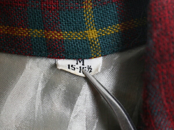 60s ★ チェック 長袖 ウール シャツ メンズ M / 古着 60年代 ヴィンテージ オープンカラー 開襟 ボックス ポケット付き マルチカラー 薄手