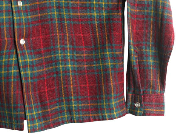 60s ★ チェック 長袖 ウール シャツ メンズ M / 古着 60年代 ヴィンテージ オープンカラー 開襟 ボックス ポケット付き マルチカラー 薄手