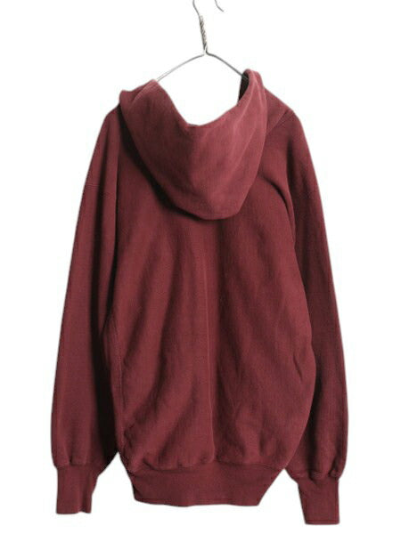 90s ★ チャンピオン リバースウィーブ カレッジ プリント スウェット フード パーカー メンズ XL 古着 オールド トレーナー 裏起毛 エンジ