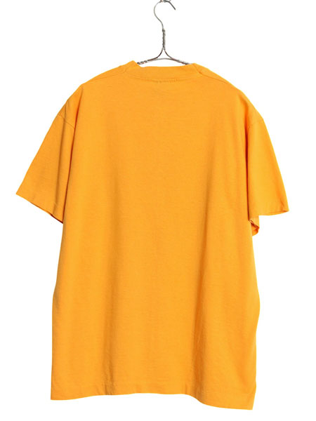 90s USA製 カレッジ イラスト プリント 半袖 Tシャツ メンズ L / オールド グラフィック パロディ シングルステッチ カットソー イエロー