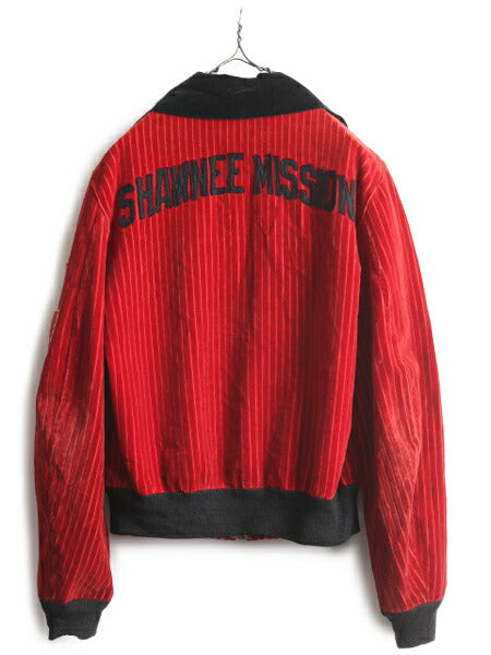 30s ★ ベルベット 針抜き スポ―ツ ジャケット メンズ S 30年代 ヴィンテージ スポジャケ インディアンヘッド ベロア ハトメ コの字 赤 黒