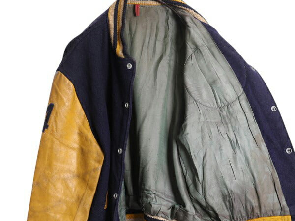 60s USA製 ★ HATCHERS 袖レザー ウール スタジャン メンズ L 程/ 古着 ヴィンテージ サガラ ワッペン付き アワード ブルゾン ツートン