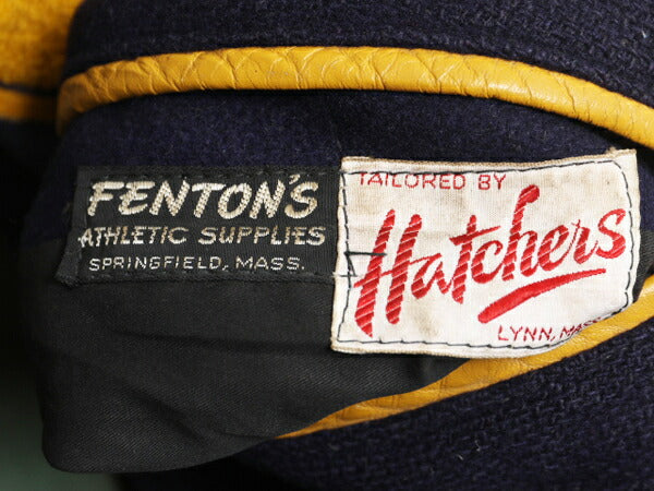 60s USA製 ★ HATCHERS 袖レザー ウール スタジャン メンズ L 程/ 古着 ヴィンテージ サガラ ワッペン付き アワード ブルゾン ツートン