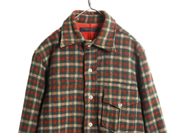 80s ★ ブルックスブラザーズ CPO ウール シャツ ジャケット メンズ L 古着 ヴィンテージ チェック 長袖シャツ ポケット付き マルチカラー