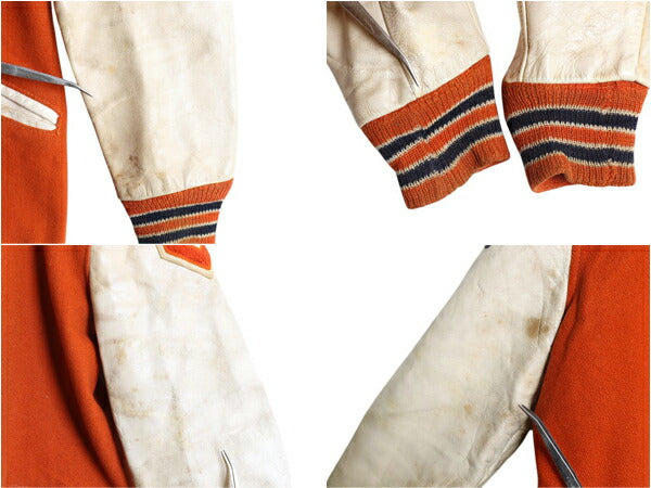 60s USA製 ★ DELONG 袖レザー ウール ロング スタジャン メンズ M / 古着 ヴィンテージ 襟付き アワード ジャケット サガラ ワッペン付き