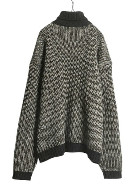 90s ★ 初期タグ RRL ラルフローレン タートルネック ウール ニット セーター メンズ L / 古着 オールド 三ツ星 ポロ リブ編み モノトーン