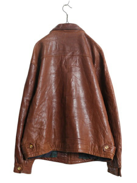 90s ★ ブルックスブラザーズ 本革 ラム レザー スイングトップ ジャケット メンズ M 古着 革ジャン フルジップ チェック ライナー付き 茶