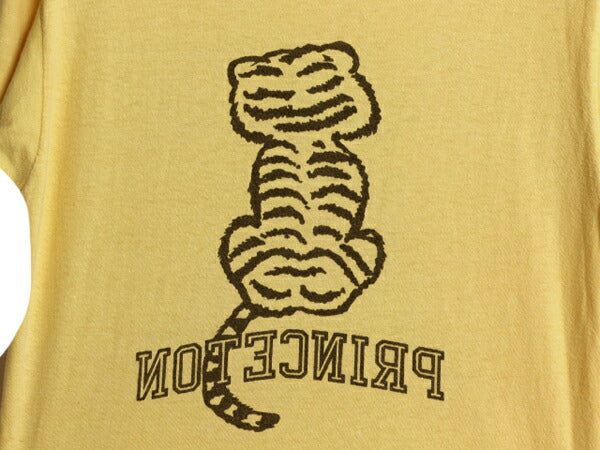 70s USA製 ★ プリンストン カレッジ 染込み プリント Tシャツ メンズ S 古着 ヴィンテージ マスコット キャラクター アニマル タイガー 黄
