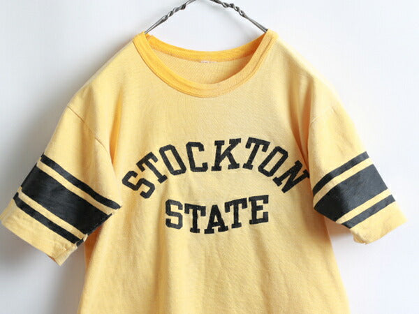 60s 70s ★ Stockton State ストックンステイト ラバー プリント 半袖 フットボール Tシャツ ( メンズ 男性 XS程 ) 60年代 70年代 古着