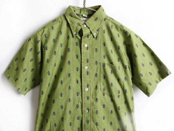 デッドストック 60's MODEL PRESS モデルプレス エンブレム 総柄 半袖 ボタンダウン シャツ (S程)