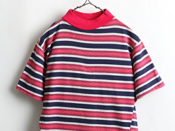 70's MORTYN TOGS INC マルチ ボーダー 柄 半袖 コットン Tシャツ (L)
