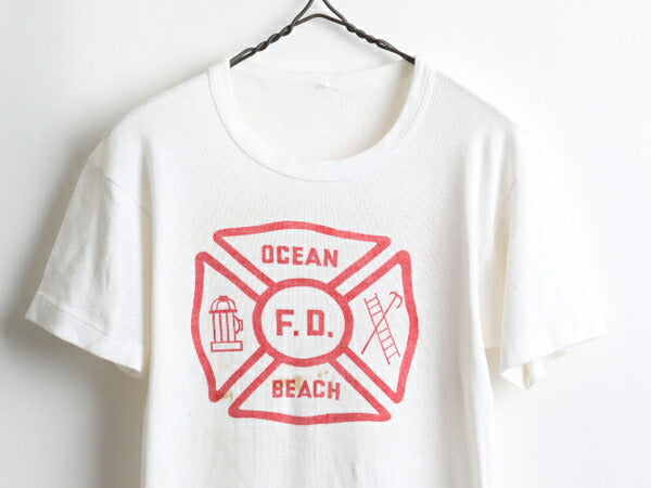 50's Fire Department 両面 染み込み プリント 半袖 Tシャツ (S程)