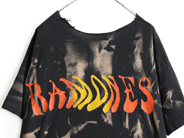 90s カットオフ ★ RAMONES 両面 プリント 半袖 Tシャツ ( メンズ XL 程) 古着 90年代 ラモーンズ バンド ロック パンク タイダイ オールド
