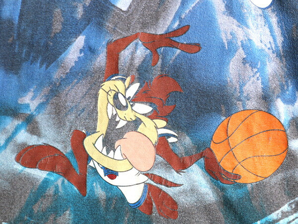 90s ★ SPACE JAM タイダイ タズマニアンデビル プリント 半袖 Tシャツ ( メンズ XL ) 古着 ルーニー テューンズ 映画 ムービー キャラ 青