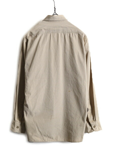 50s 60s USA製 ★ クレイトン マチ付き コットン チノ 長袖 ワーク シャツ メンズ M 程 / 古着 50年代 60年代 CREIGHTON ビンテージ カーキ