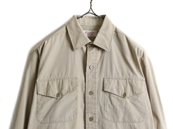 50s 60s USA製 ★ クレイトン マチ付き コットン チノ 長袖 ワーク シャツ メンズ M 程 / 古着 50年代 60年代 CREIGHTON ビンテージ カーキ