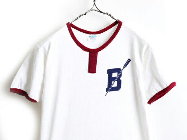 70's Champion チャンピオン チョコチン 染み込み プリント Tシャツ (S)