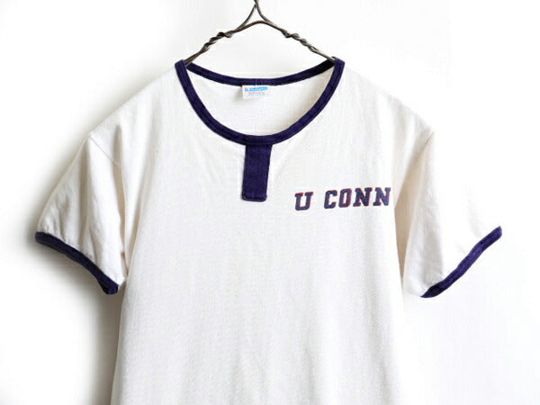 70's Champion チャンピオン チョコチン 染み込み プリント Tシャツ (S)