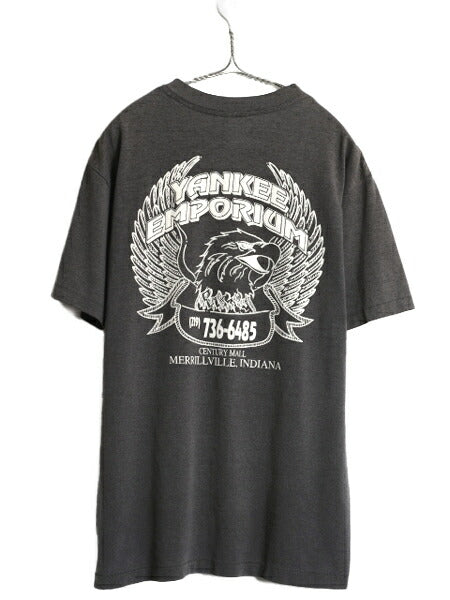 90s USA製 ★ ハーレー ダビッドソン イラスト プリント Tシャツ メンズ L 古着 オールド オフィシャル バイク 星条旗 イーグル アート 黒