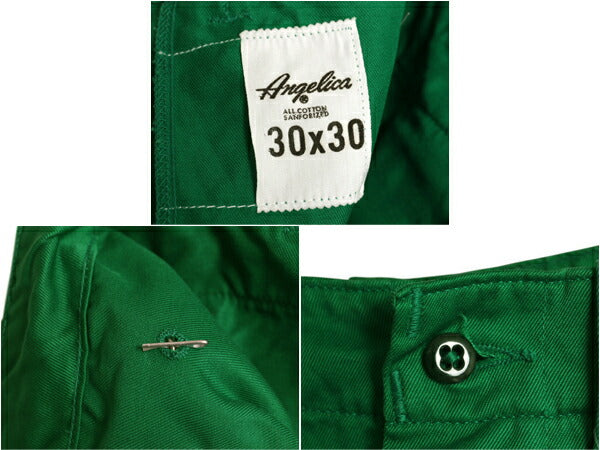50s 60s ★ Angelica チェンジボタン ワーク パンツ メンズ 30 30 古着 ヴィンテージ コットン ヘビーウェイト ボタンフライ テーパード 緑