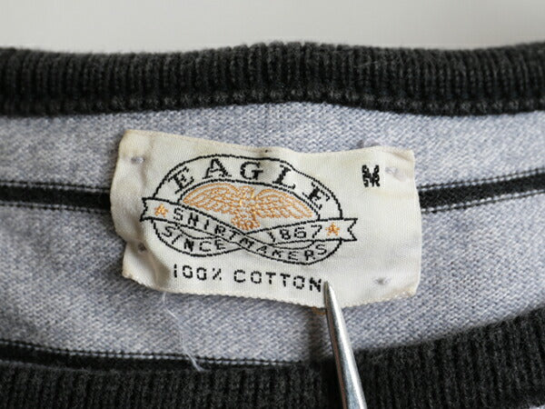 70s ★ EAGLE イーグル ボーダー 柄 半袖 コットン Tシャツ ( メンズ 男性 M ) 70年代 ビンテージ 古着 USED 黒 灰 ボーダーT 綿100
