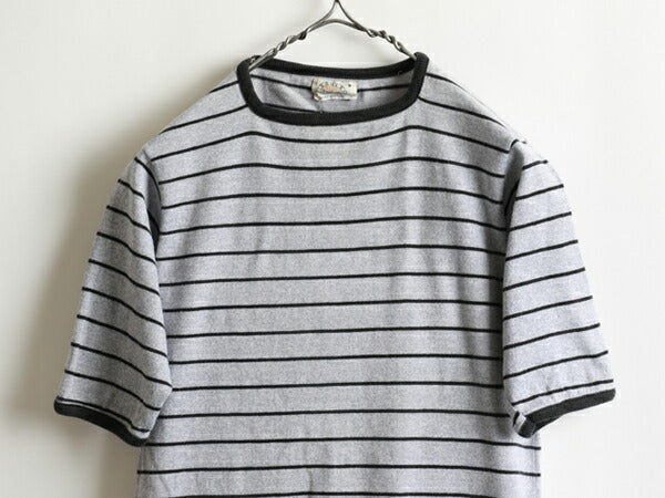 70s ★ EAGLE イーグル ボーダー 柄 半袖 コットン Tシャツ ( メンズ 男性 M ) 70年代 ビンテージ 古着 USED 黒 灰 ボーダーT 綿100