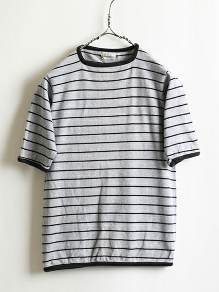 70s ★ EAGLE イーグル ボーダー 柄 半袖 コットン Tシャツ ( メンズ 男性 M ) 70年代 ビンテージ 古着 USED 黒 灰 ボーダーT 綿100