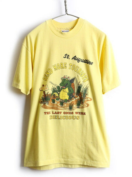 80's キャラクター メッセージ ジョーク プリント 半袖 Tシャツ (L)