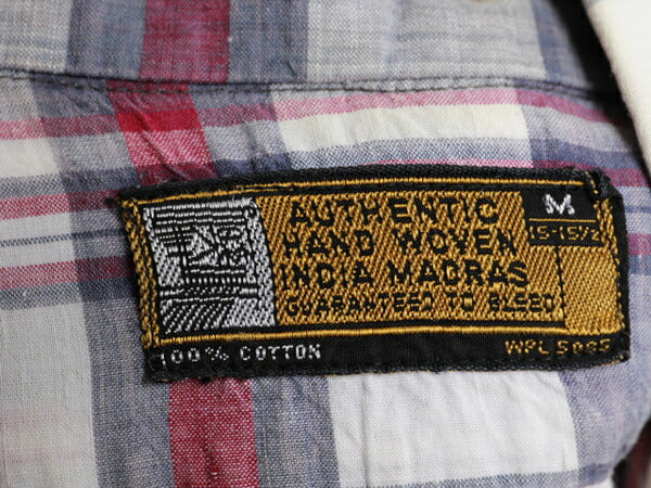 60s ★ HAMPTON INDUSTRIES ハンプトン インディアン マドラス チェック 柄 半袖 コットン ボタンダウン シャツ ( メンズ 男性 M ) 60年代