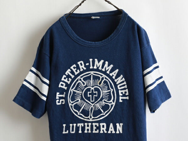 70s USA製 ★ Champion チャンピオン カレッジ プリント 半袖 フットボール Tシャツ ( メンズ 男性 M ) 70年代 アメリカ製 ビンテージ 古着