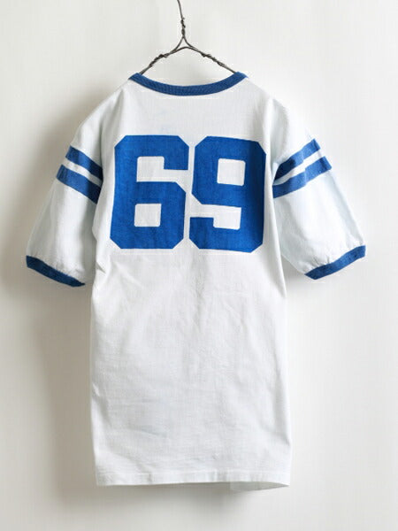 60s ★ ナンバリング 両面 染み込み プリント 半袖 コットン フットボール Tシャツ ( メンズ 男性 S~M程 ) 60年代 ビンテージ 古着 USED