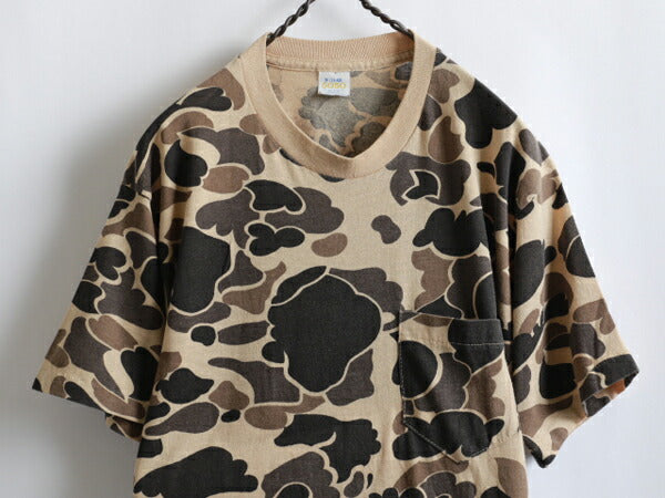 80s USA製 ★ CINDERELLA KNTG MILLS INC ニッティングミルズ ダックハンター カモ 柄 半袖 ポケット Tシャツ ( メンズ 男性 M ) 80年代