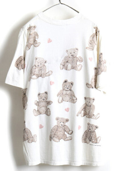 90s rel.e.vant.products 熊 人形 総柄 オールオーバー プリント 半袖 Tシャツ (XL)