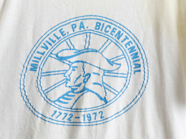 70s ★ Velva Sheen ヴェルバシーン ミルヴィル 200周年 プリント 半袖 コットン Tシャツ ( メンズ 男性 M ) 70年代 ビンテージ 古着 USED