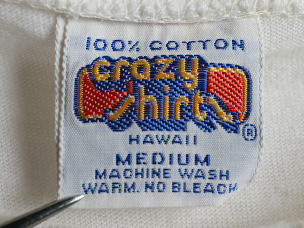 80s ★ Crazy Shirts クレイジーシャツ Kamanawana 3段 染み込み カレッジ プリント 半袖 Tシャツ ( メンズ 男性 M ) 80年代 ビンテージ