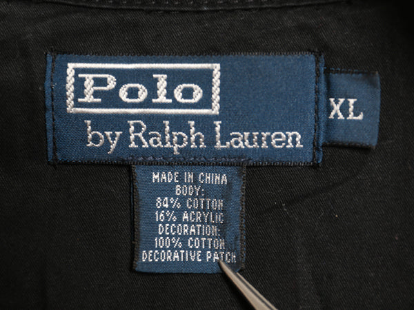 00s ポロ ラルフローレン スウェット コットン 切替 ジャケット メンズ XL オールド 収納フード ブルゾン 裏起毛 大きいサイズ 黒 ワッペン