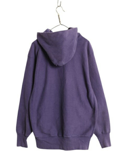 90s USA製 ★ チャンピオン リバースウィーブ スウェット フード パーカー メンズ XXL 古着 オールド フーディ ワンポイント 目付き ナス紺