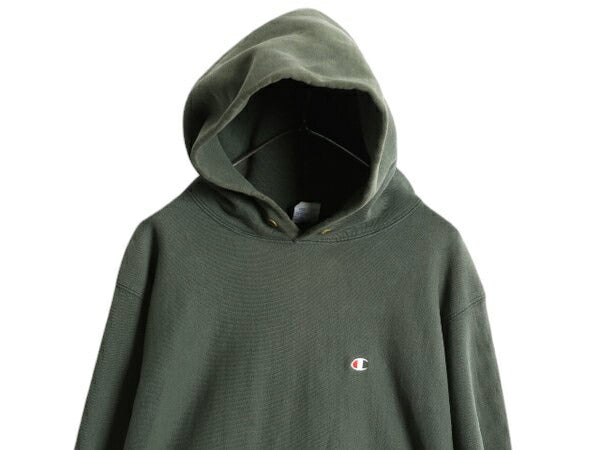 90s USA製 ★ チャンピオン リバースウィーブ スウェット フード パーカー メンズ XXL オールド ワンポイント 目付き 大きいサイズ 2XL 緑
