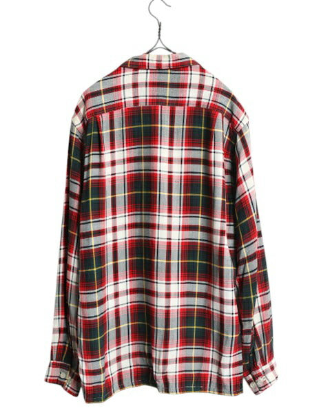 60s ★ Pennleigh チェック レーヨン オープンカラー シャツ メンズ M ヴィンテージ ループ留め 開襟 ボックス ポケット付き マルチカラー