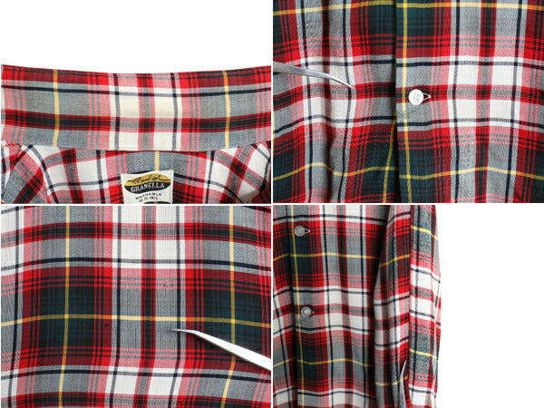 60s ★ Pennleigh チェック レーヨン オープンカラー シャツ メンズ M ヴィンテージ ループ留め 開襟 ボックス ポケット付き マルチカラー