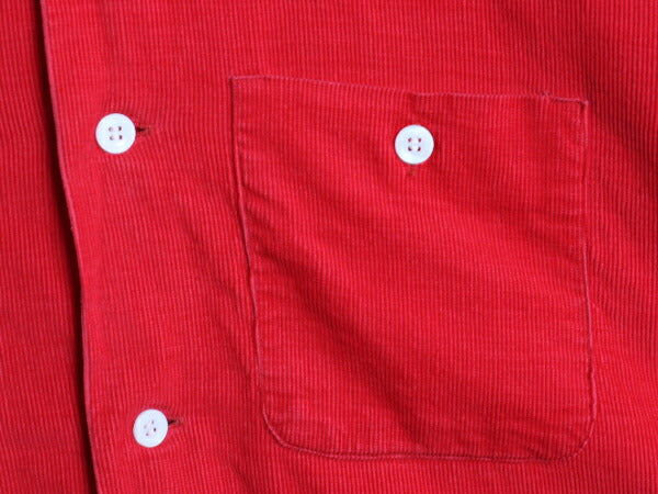50s ★ BUD BERMA コーデュロイ オープンカラー シャツ メンズ XL / 古着 ヴィンテージ ループ留め 開襟 ボックス 細畝 コットン 無地 赤