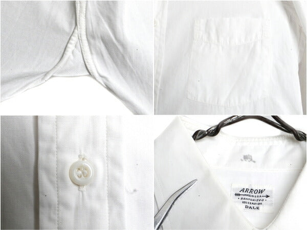 50s USA製 ★ ARROW マチ付き コットン 長袖 シャツ ( 14 メンズ S 程) 50年代 ビンテージ 長袖シャツ コットンシャツ 白シャツ 無地 白