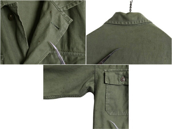 50s ★ 米軍実物 US ARMY コットン サテン ユーティリティ シャツ メンズ M 程 古着 ヴィンテージ ミリタリー 軍物 筒袖 1st 初期 OG107 緑